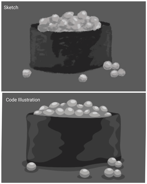 Fish Egg Nigiri Sketch contrasted with code illustation