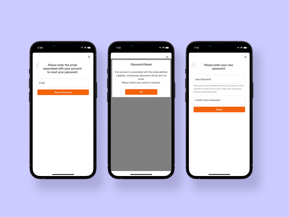 addzme loyalty app showing webview reset password