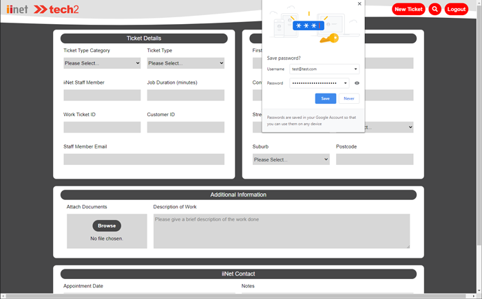 iiNet Landing with Option to Save Password in Browser