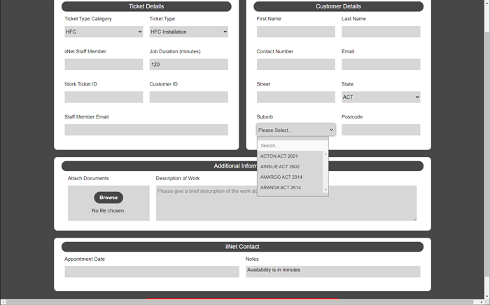 iiNet Suburb Search Filter Dropdown pulling data via Ajax from JSON