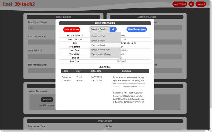 iiNet View Ticket Information and Download Data