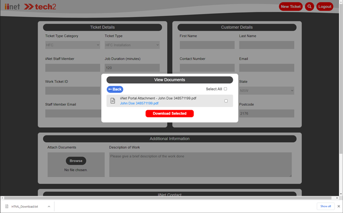 iiNet View and Download Ticket Documents