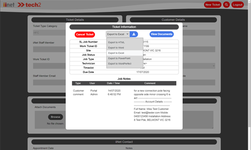 iiNet View Ticket Information and Download Data